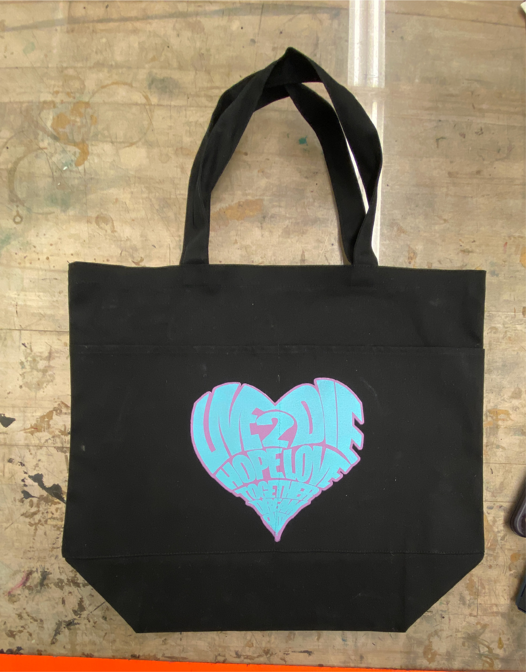 Indigo custom tote front