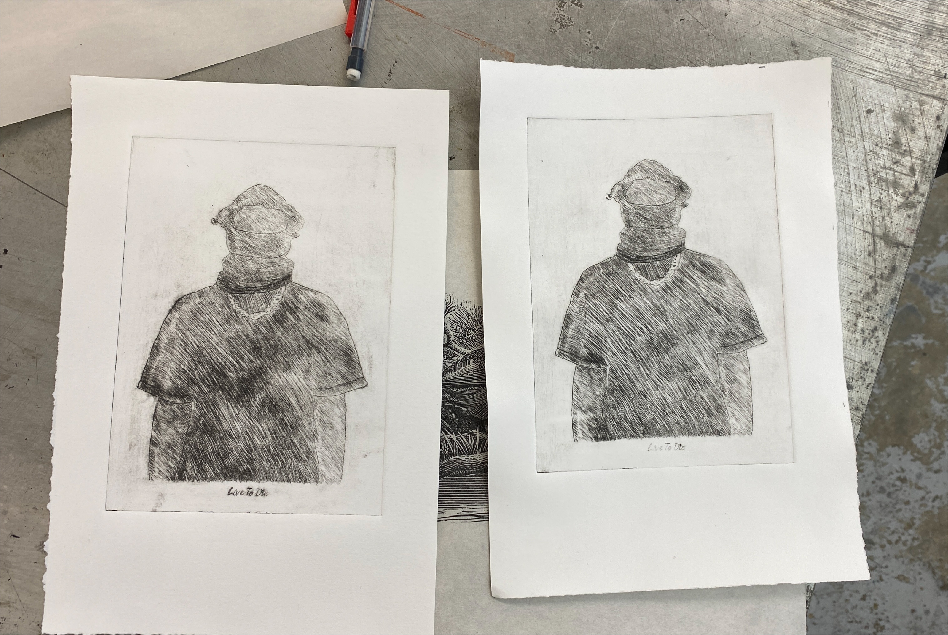 Two intaglio etching prints