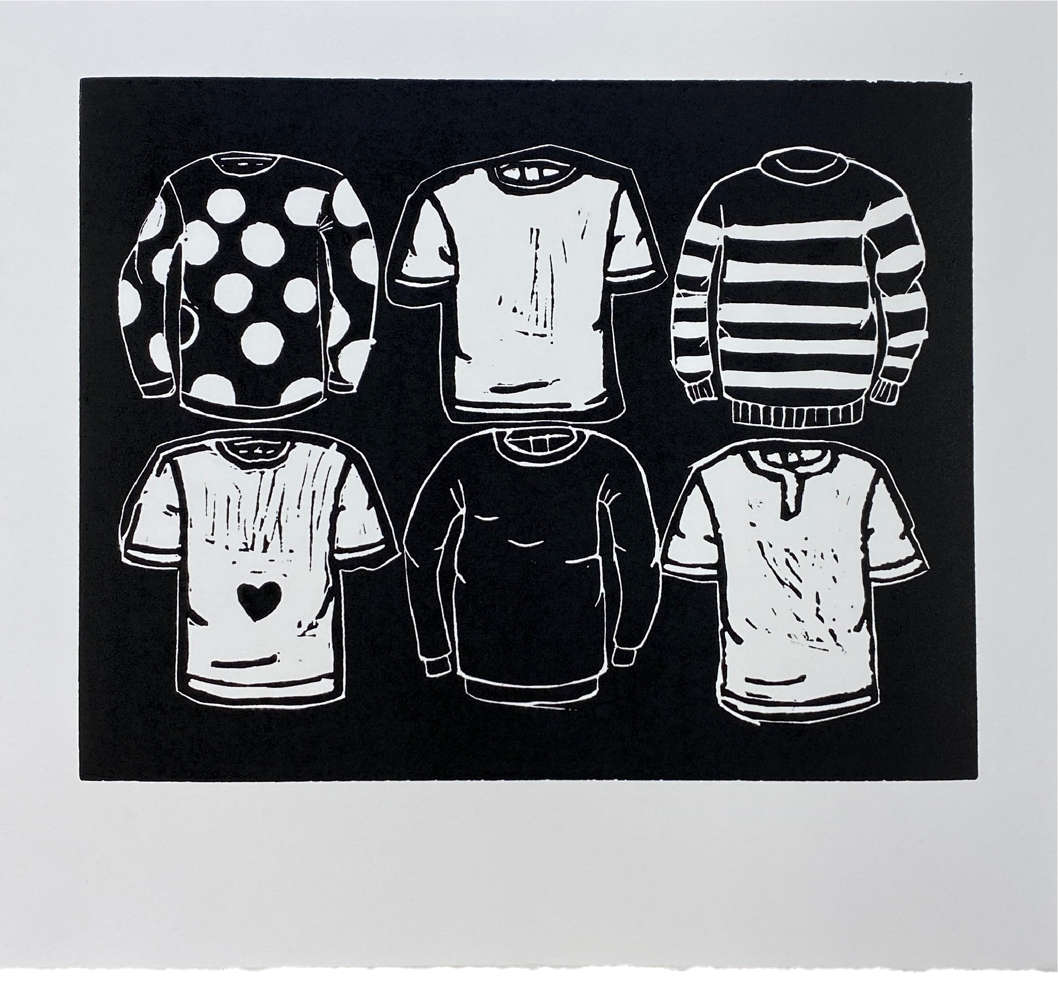 Garment drawing developed for relief printing