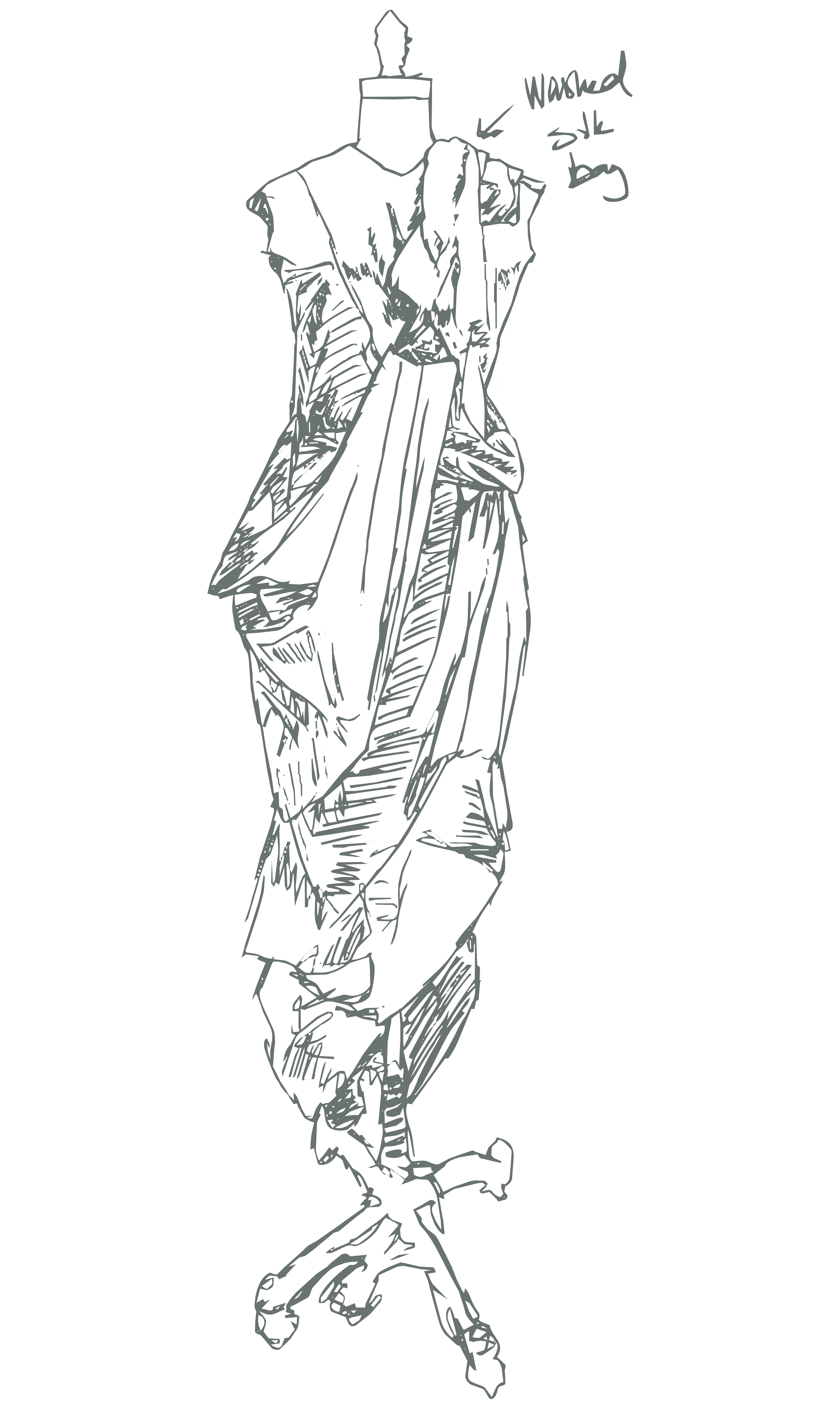 Subtraction-cut garment sketch, first view