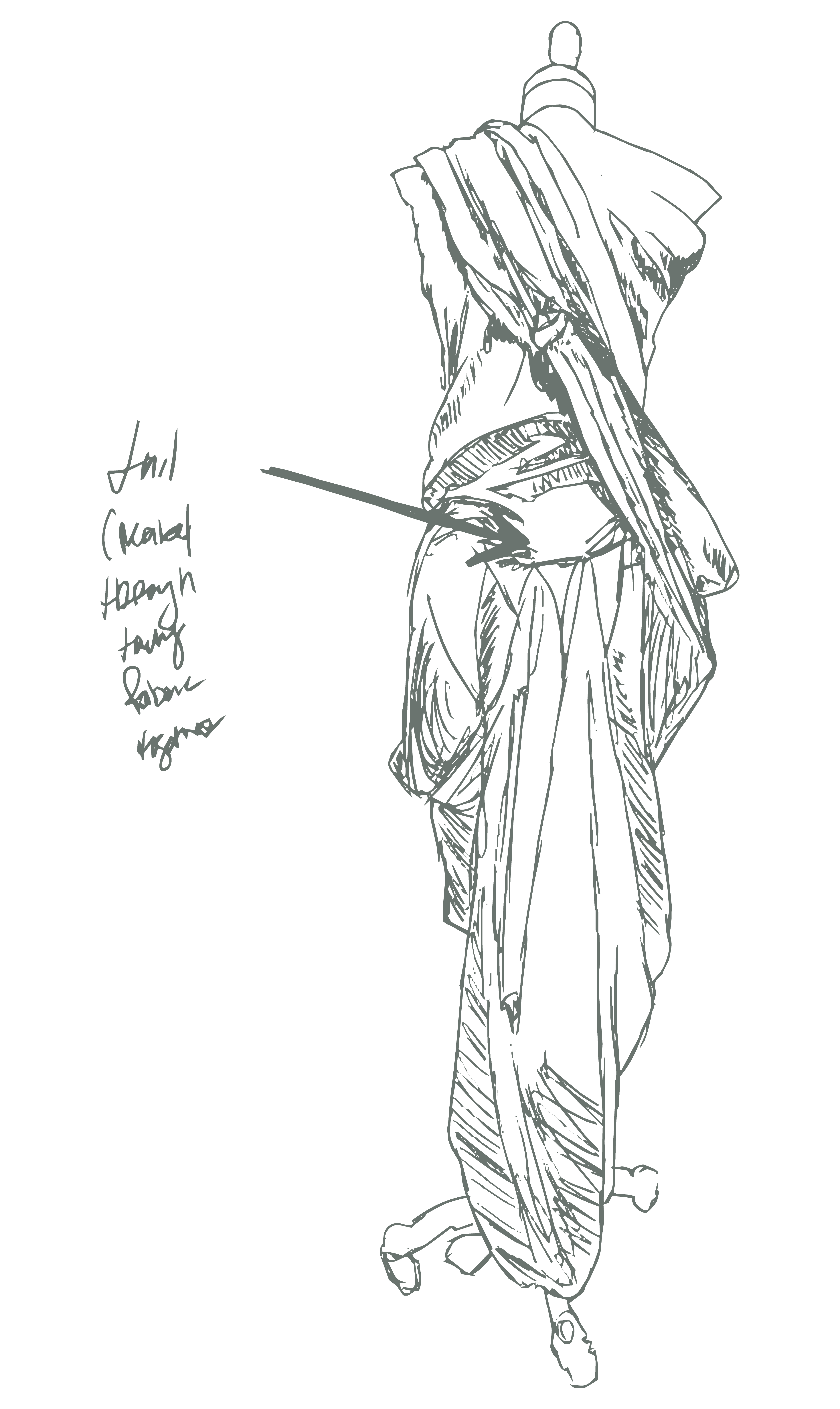 Subtraction-cut garment sketch, second view